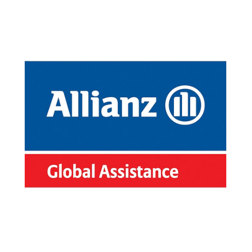Allianz Global Assistance logo with blue background and red stripe at the bottom.