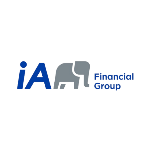 Logo of iA Financial Group featuring blue and gray text with an elephant silhouette.