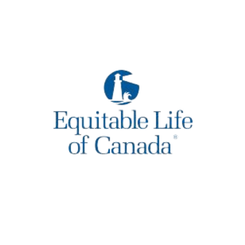 Logo of Equitable Life of Canada featuring a stylized blue horse and rider above the text.