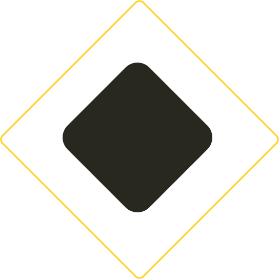 A black diamond shape inside a thin yellow diamond outline on a transparent background.
