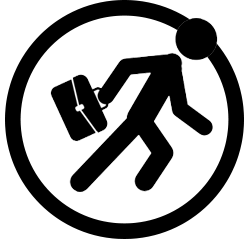Icon of a person in motion, carrying a briefcase, indicating hurrying or rushing.
