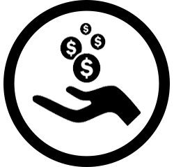 A silhouetted hand with three floating dollar symbols above it, indicating the concept of money or financial gain.
