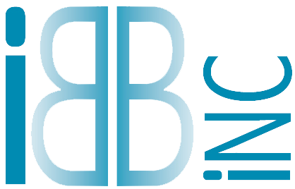 Abstract blue letters resembling "iBBInc," with mirrored and overlapping design.